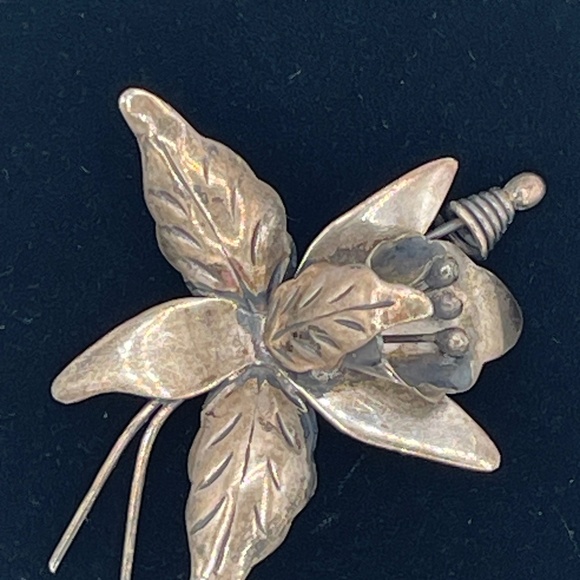 Vintage Sterling Silver Flower Brooch Pin 925 Lily Orchid Mexico Signed DS Taxco - Picture 1 of 9